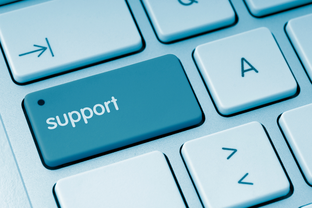 Close-up keyboard with blue support-key.
